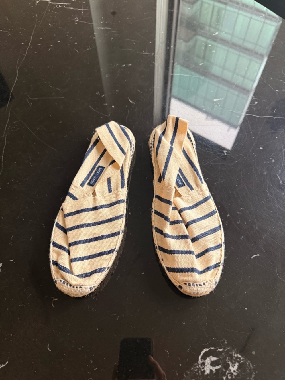 Saint James Beige and Navy Striped Espadrilles